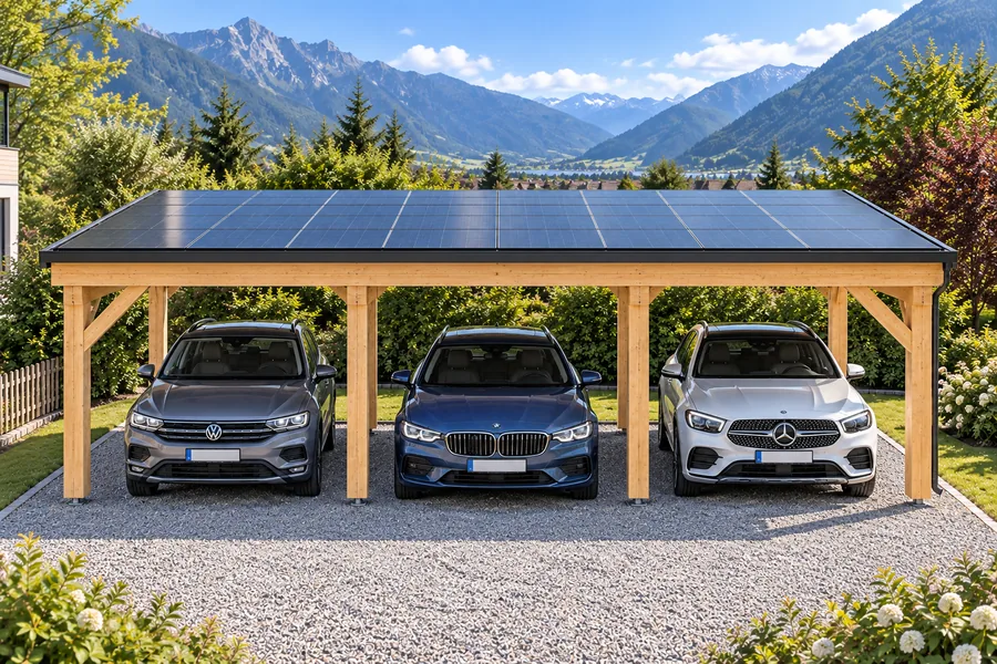 Carport solaire 3 places, trois voitures à l'abri